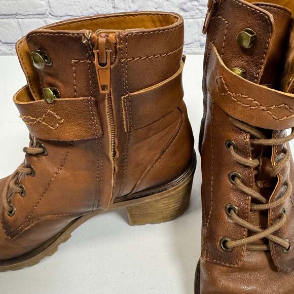 Zodiac Gemma Women's Cognac Leather Lace-Up Block Heel Combat Boots - Picture 4 of 8